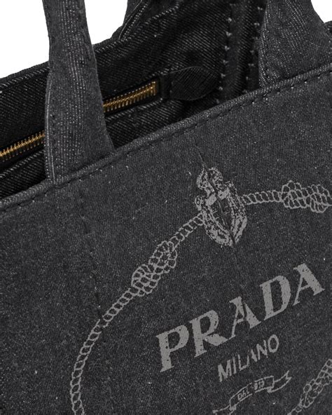 prada black denim tote